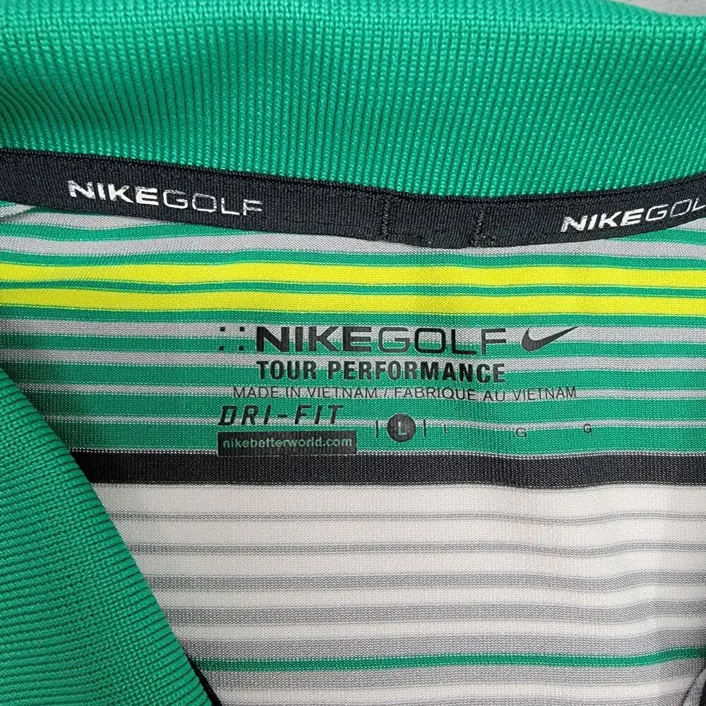 Nike Golf Tour Performance Dri-Fit Polo Shirt Mens Large L Green Striped